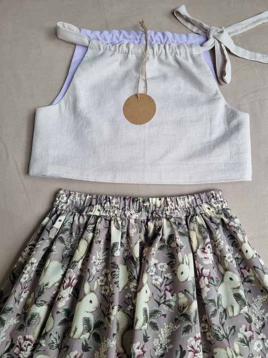 Free Postage, Handmade Girls Linen Top & Skirt set - Bunny