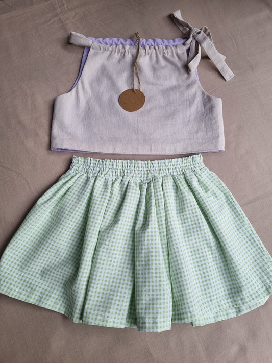 Free Postage, Handmade Girls Linen Top & Skirt set